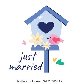 Premium flat sticker of birdhouse with wedding typography 