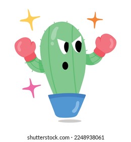 Premium flat sticker of cactus boxing 