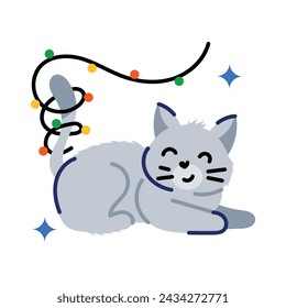 Premium flat sticker of cat lights stuck 