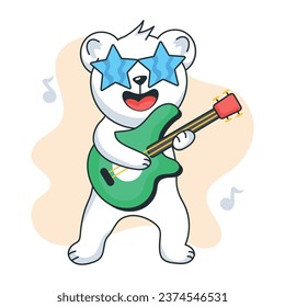 Premium flat sticker depicting bear playing rock guitar 