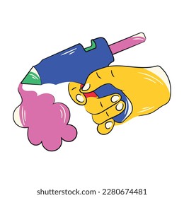 Pegatina plana premium de una pistola de pegamento de mano 