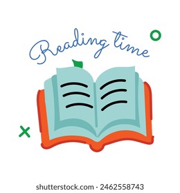 Premium flat sticker of reading time 