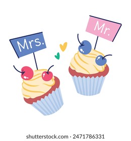 Premium pegatina plana de cupcakes de boda 