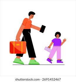 Premium flat style illustration showing a family tour 