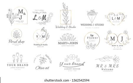 Premium Floral Logo Templates For Wedding, Logo, Banner, Badge, Printing, Product, Package. Vector Illustration