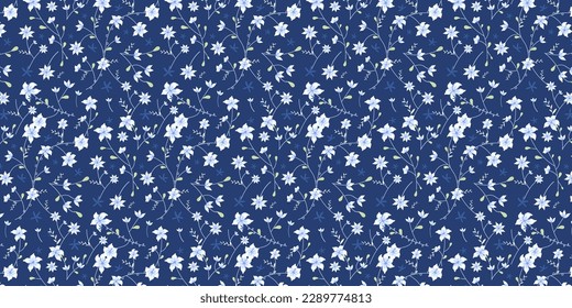 Premium floral pattern illustration. Abstract flower and leaf crowded style. flower moon on night background. Find fill pattern on swatches