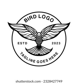 Premium Fly Bird Logo Vector Graphic Design illustration Vintage style Animal Emblem Symbol and Icon