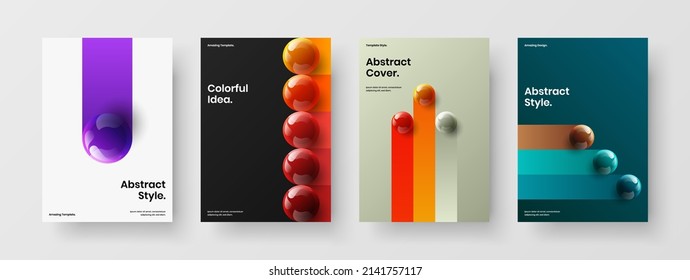 Premium flyer A4 design vector layout composition. Trendy 3D spheres front page concept bundle.