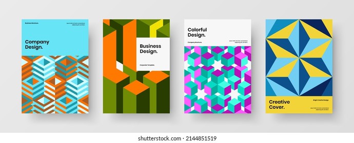Premium flyer A4 design vector concept set. Amazing geometric tiles catalog cover layout collection.