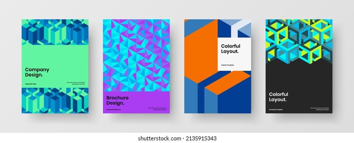 Premium flyer vector design template composition. Bright geometric shapes journal cover layout collection.