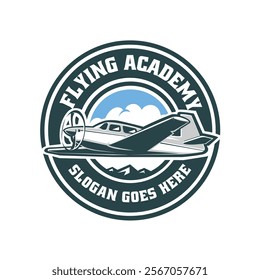 Premium Flying Academy Logo Vector. Ready Made Circle Emblem Logo for Aviation Training Centre Related Industry