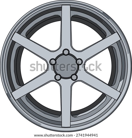 Premium forged wheel rim vector in a realistic front view composition. Designed with sharp detailing and smooth gradients, ideal for car modification concepts, automotive ads, and mechanic workshop visuals.