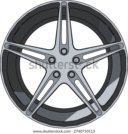 Premium forged wheel vector illustration with smooth shading and dimensional metal texture. Suitable for vehicle customization concepts and performance branding.
