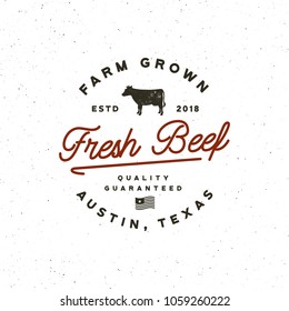 premium fresh beef label. retro styled meat shop emblem, badge, design elements, logotype template. vector illustration
