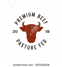 premium fresh beef label. retro styled meat shop emblem, badge, design elements, logotype template. vector illustration