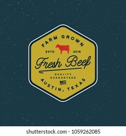 premium fresh beef label. retro styled meat shop emblem, badge, design elements, logotype template. vector illustration
