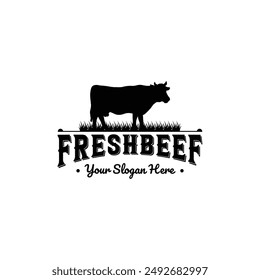 Premium fresh cow beef silhouette vintage logo design
