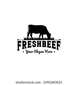 Premium fresh cow beef silhouette vintage logo design