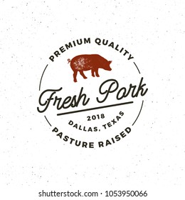 premium fresh pork label. retro styled meat shop emblem, badge, design elements, logotype template. vector illustration