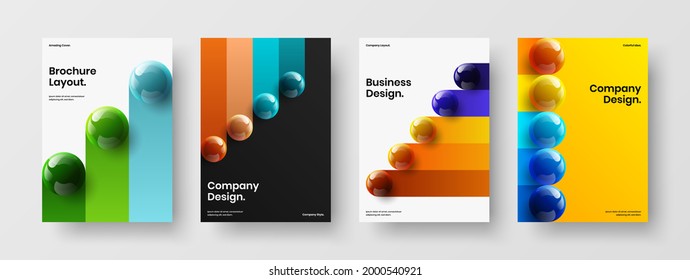 Premium front page A4 design vector illustration collection. Trendy realistic orbs catalog cover template composition.