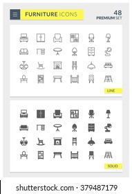 Premium Furniture Solid and Line Vector icon set
