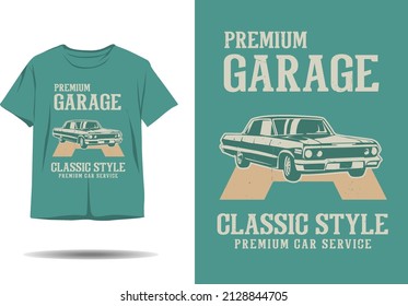 Premium garage classic style premium car service silhouette t shirt design