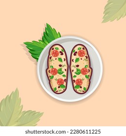 Erstklassige Illustrationen von Knoblauch-Pizza, Gemüse für Barmahlzeiten, Kunstmalerei Obstbrunch Elemente Vektorgrafik Design.
