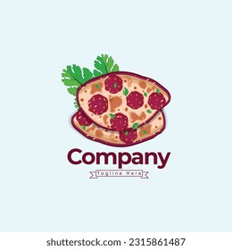 Premium Garlic Bread Pizza Illustrations And Logo Template Design, Vegetable For Bar Lunch, Art Isolated Drawing Fruit Wine Brunch Elements Vector Logo Collections Design