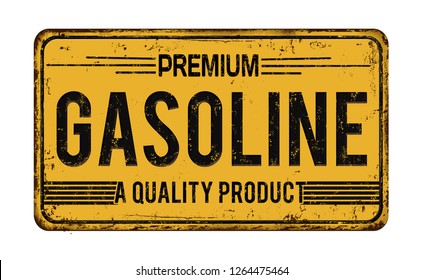 Premium Gasoline Vintage Rusty Metal Sign On A White Background, Vector Illustration