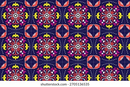 Patrón floral geométrico de Premium. Fondo de Vector sin fisuras. Adorno colorido. Adorno para tela, Fondo de pantalla, embalaje, impresión decorativa.