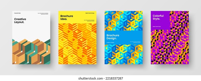 Premium-Kollektion von geometrischen Hexagonen-Buchdecken. Helles Poster A4 Design Vektorgrafik-Layout Set.