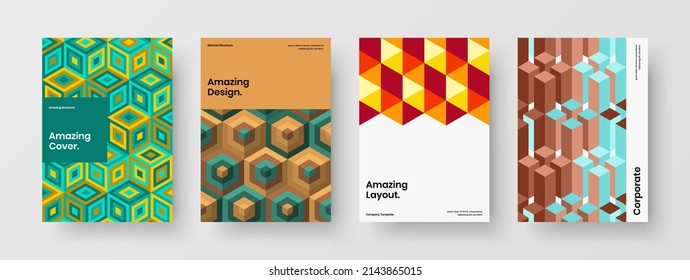 Colección de ilustraciones de portada de hexágonos geométricos premium. Composición del concepto vectorial de diseño A4 de portada de libros aislada.