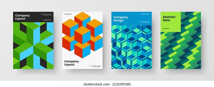 Premium geometric hexagons presentation concept composition. Modern annual report design vector template bundle.
