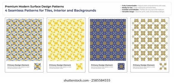 Premium Geometric  Ornamental Tile Patterns - Seamless  High-Quality Designs