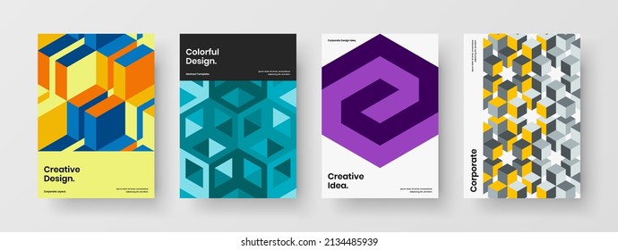 Premium geometric pattern banner illustration bundle. Trendy magazine cover vector design concept composition.