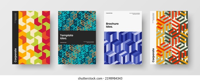 Premium geometric pattern company brochure illustration set. Unique catalog cover vector design template bundle.