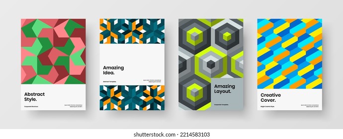 Premium geometric pattern company brochure illustration collection. Clean book cover vector design layout set.