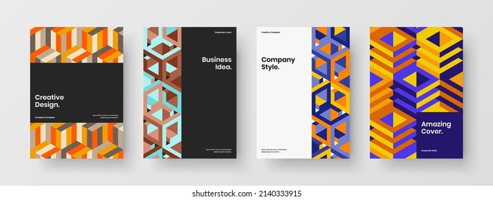 Premium geometric pattern corporate brochure concept composition. Original leaflet A4 vector design layout set.