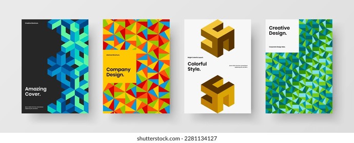 Premium geometric pattern pamphlet illustration set. Simple presentation A4 vector design concept bundle.