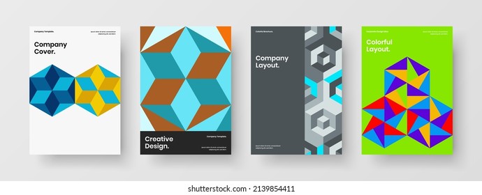 Premium geometric pattern postcard template bundle. Abstract journal cover A4 vector design layout set.