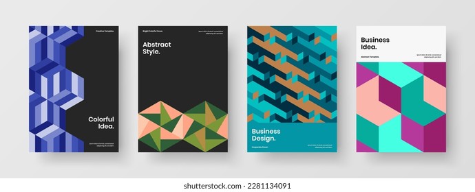 Premium geometric shapes company brochure illustration set. Minimalistic flyer A4 vector design concept composition.