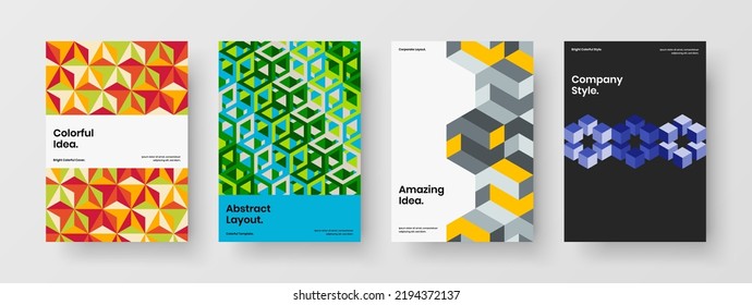 Premium geometric shapes postcard layout collection. Creative leaflet design vector concept composition.