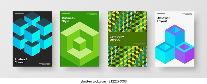 Premium geometric shapes poster concept set. Multicolored annual report vector design illustration collection.