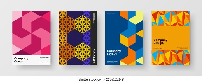 Premium geometric tiles cover layout bundle. Colorful company brochure A4 vector design illustration collection.