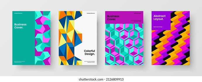 Premium geometric tiles flyer concept composition. Original catalog cover A4 design vector layout set.