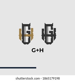 Premium GH,HG,G,H initial letter monogram vintage style with gold and black color on grey background