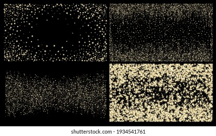Premium Glamour New Year Christmas Garland Vector Background. Gold, Silver Rich Falling Stars Confetti. VIP Gold, Silver Glitter, Sparkles, Gradient Stars Confetti. Sparkling Winter Texture.