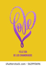 Premium glitter heart Valentine love Portuguese lettering text on vector luxury yellow card.