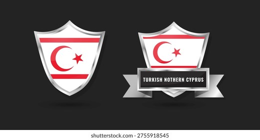 Premium glossy silver shield icons featuring the flag of Northern Cyprus (TRNC). Professional vector badge set for Turkish Cypriot symbols and identity.