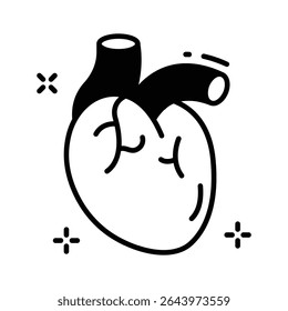A premium glyph icon featuring human heart organ